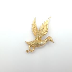 Vintage Gold Tone Duck Brooch Flying Bird Figural Pin